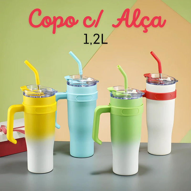 Copo Térmico Com Alça e Canudo 1200ML - MimoHouse