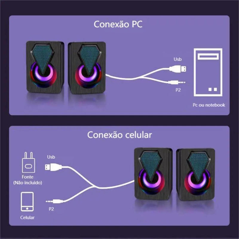 Caixa de som XTRAD RGB Estéreo 2.0 Para PC Notebook - MimoHouse