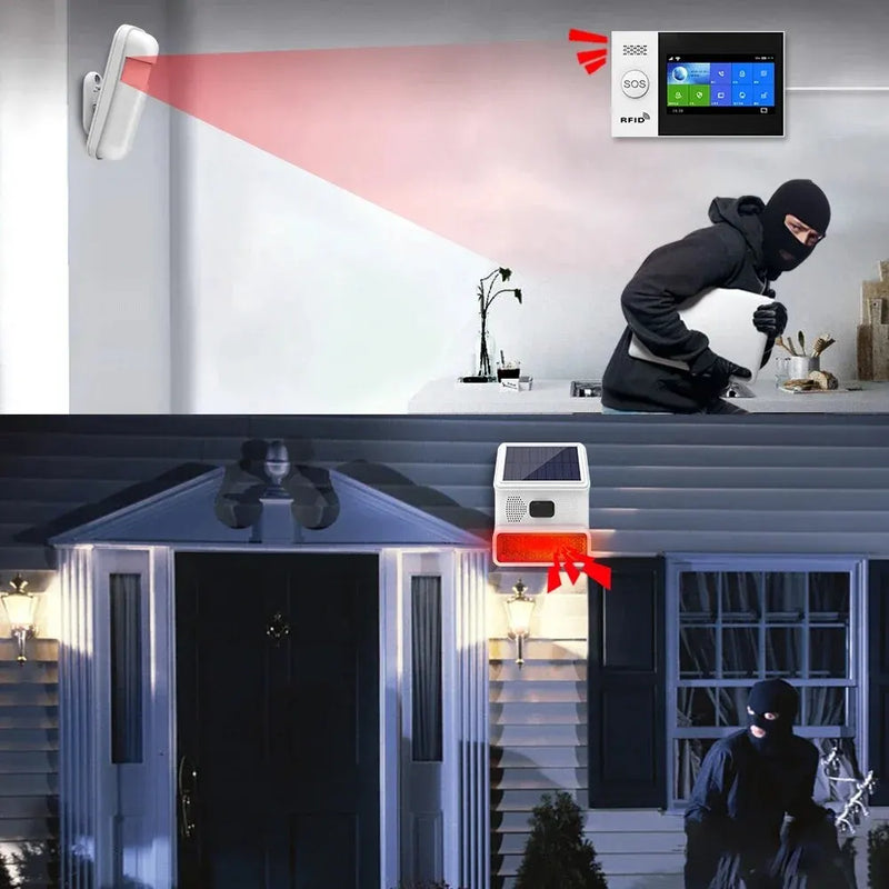 Sistema de Alarme de Segurança Residencial, Wi-Fi, Luz Solar Sem Fio, Sirene à Prova D'água - MimoHouse