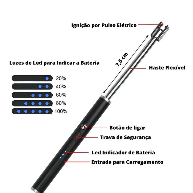 Acendedor Elétrico Recarregável por USB Luxo - MimoHouse